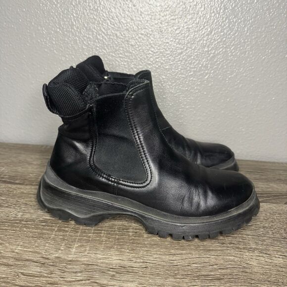 PRADA Chelsea Boots 37 Italy Black Leather Platform 2" All Weather US Size 7 - Picture 3 of 13